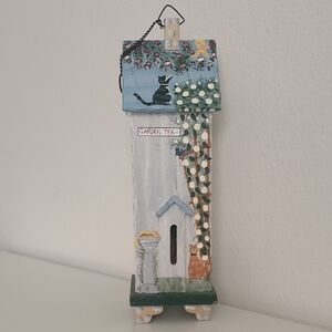 Kathy Hatch Hand Painted Cat Garden Birdhouse Folk Art Wall Hanging 20"